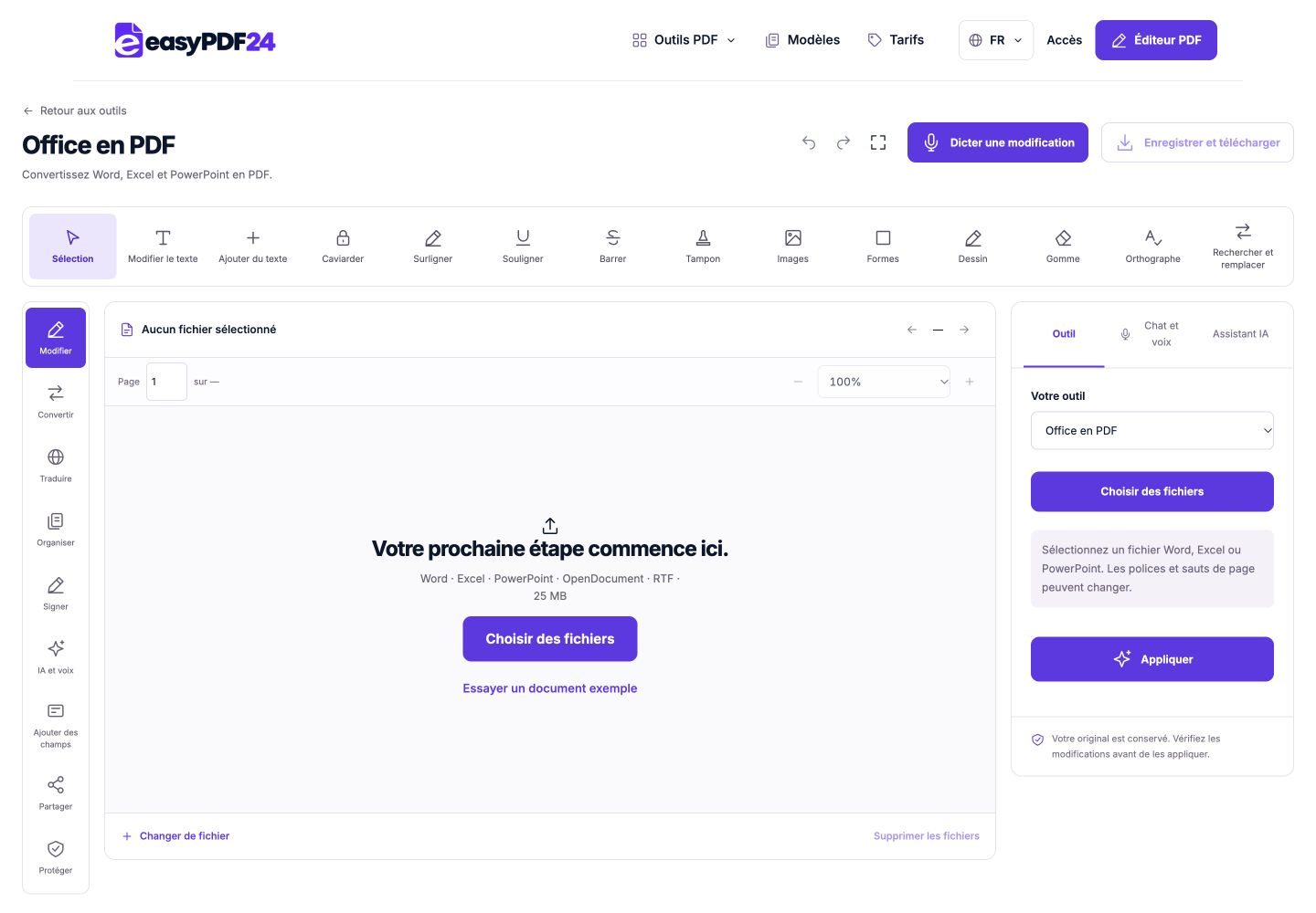 PowerPoint en PDF : partager des diapositives lisibles — easyPDF24: Importez un fichier de 25 Mo maximum et lancez Office en PDF. Comparez nombre de diapositives, graphiques, caractères particuliers et objets superposés à la source enregistrée.